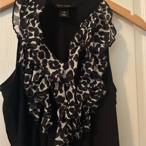 White House Black Market Black Tank with Black-and-White Leopard Ruffle